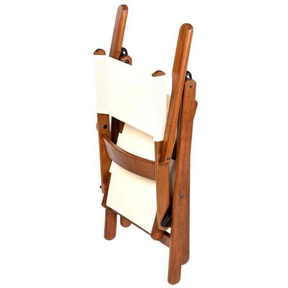 Marmaris Katlanır Ahşap Bahçe Balkon Sandalyesi (2 Adet) - Kolçaklı, PVC Kumaşlı - 3