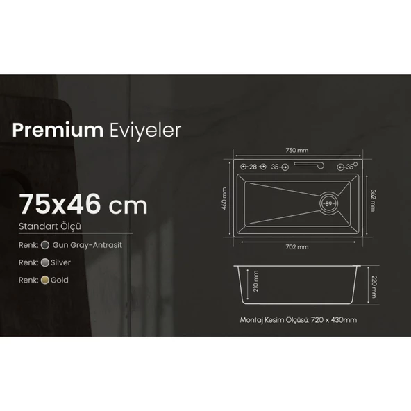 GL General GLPR 7546 Dijital Premium Gold Akıllı Şelale Eviye 75x45 - 6