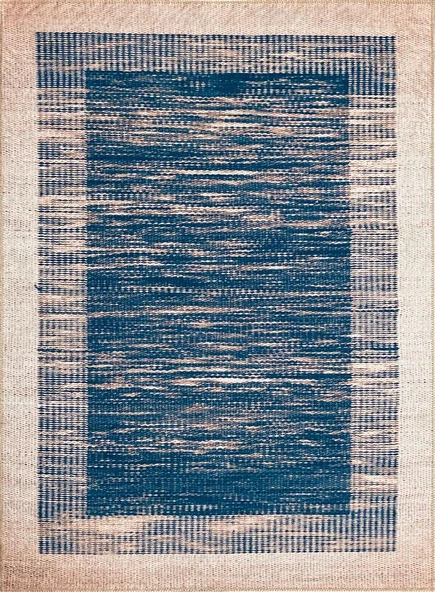 Modern Hasır Bordür desenli Mavi Krem Halı Kaymaz Taban Makinada Yıkanabilir - 3