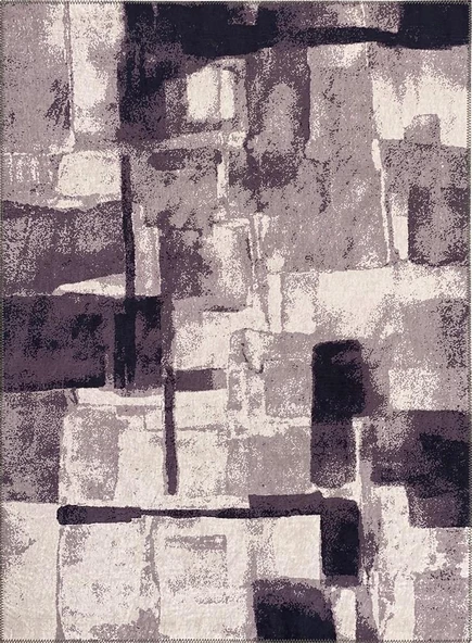 Modern abstrak Geometrik desenli pastel Gri Halı Kaymaz Taban Makinada Yıkanabilir - 3