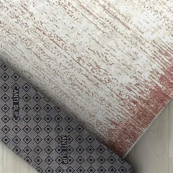 Modern abstrak yağmur bordür desenli Rose Beyaz Halı Kaymaz Yıkanabilir - 2