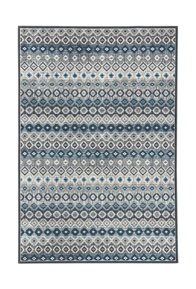 Modern İskandinav Kilim desenli Salon Mutfak Oda Halısı Mavi Gri Halı Kaymaz Yıkanabilir - 4