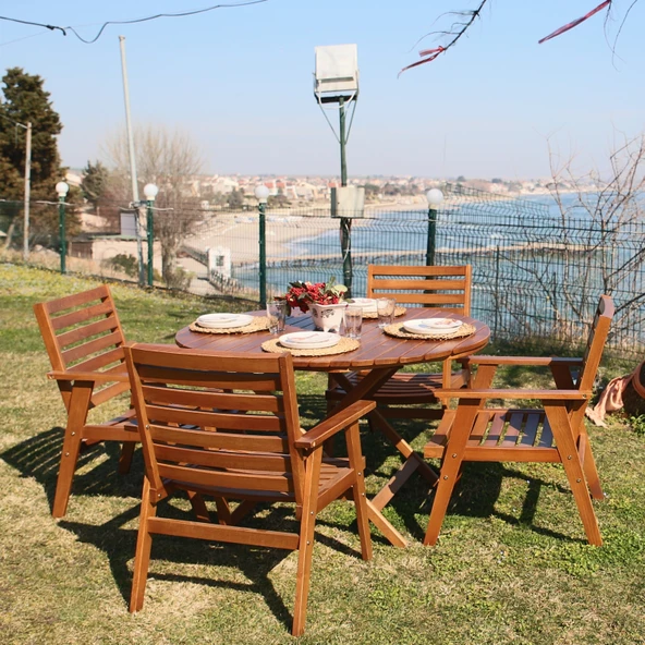 Heybeli Ahşap Bahçe Balkon Sandalyesi Kolçaklı, Düz Minderli - 5