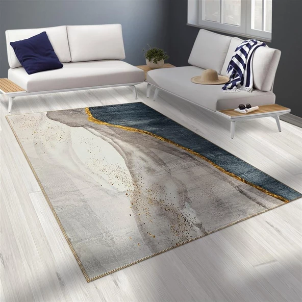 Bambu Halı Salon Halısı Post Pelüş Halı Modern desenli Gold Krem - 2