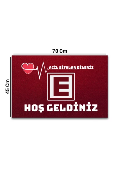 Valerine Life Eczane Logolu Kırmızı Acil Şifalar Dileriz Hoş Geldiniz İş Yeri Kapı Önü Paspası 45x70cm - 3