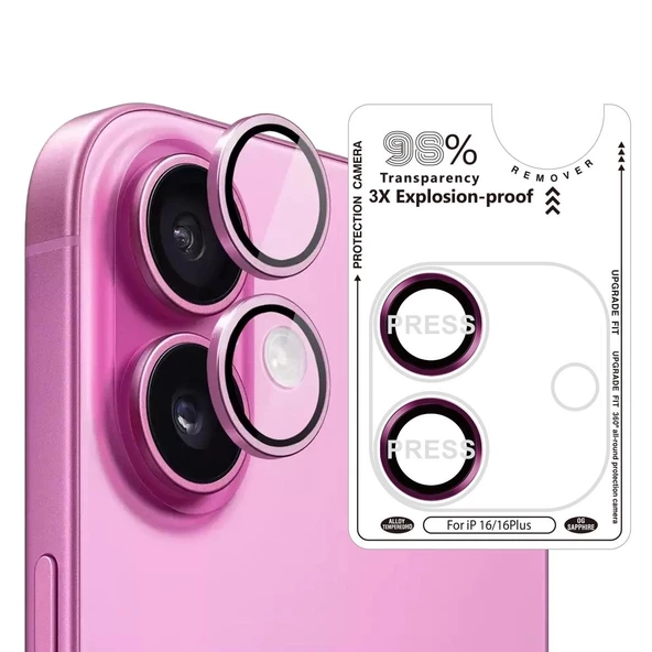 Bİ METAL RİNG IPHONE 16/16 PLUS PEMBE KAMERA KORUYUCU