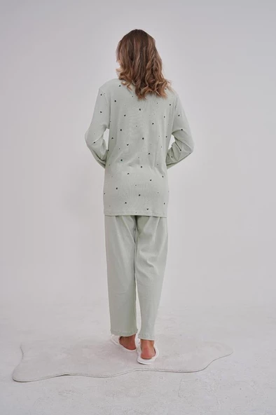Mecit 6150 Bayan Yeşil Yüzde Yüz Pamuk Büyük Beden Pijama Takımı - Resim 3