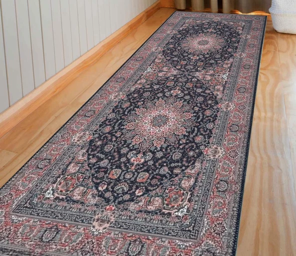 Bambu Halı Salon Halısı Post Pelüş Halı Klasik desenli Siyah Turuncu Halı - 3
