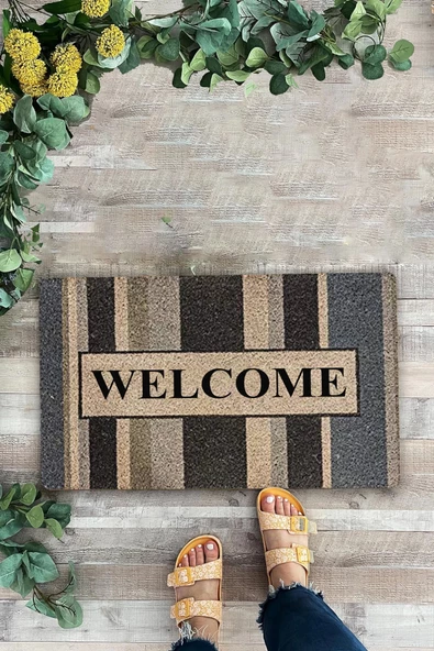 Valerine Life Mavi Çizgi Desenli Welcome Hoş Geldiniz Kapı Önü Paspası 45x70cm - Resim 2