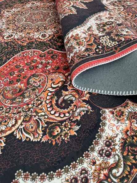 Bambu Halı Salon Halısı Post Pelüş Halı Klasik desenli Kahve Kırmızı renklerde Halı - 5