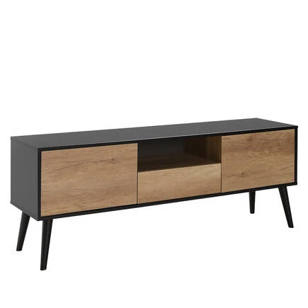 Retro Plus TV Sehpası-Siyah-Açık Ceviz(Tori) 160x58x41 cm ( GxYxD) - 4