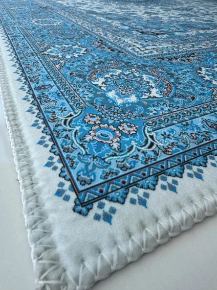 Bambu Halı Salon Halısı Post Pelüş Halı Klasik desenli Mavi Halı - 6