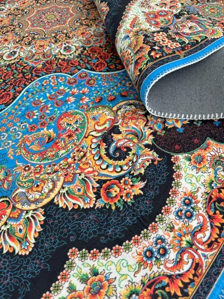 Bambu Halı Salon Halısı Post Pelüş Halı Klasik desenli Karma renkli Halı - 5