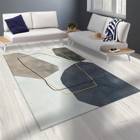 Bambu Halı Salon Halısı Post Pelüş Halı Abstrak Geometrik desenli Krem tonlarda - 2