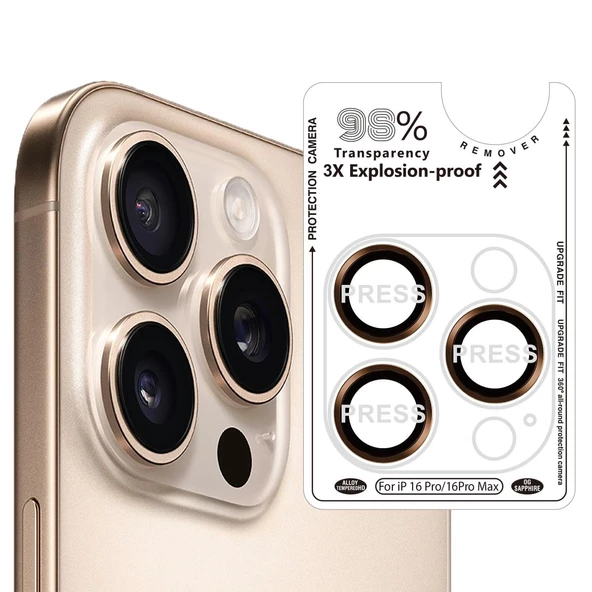 Bİ METAL RİNG IPHONE 16 PRO/16 PRO MAX ROSE GOLD KAMERA KORUYUCU