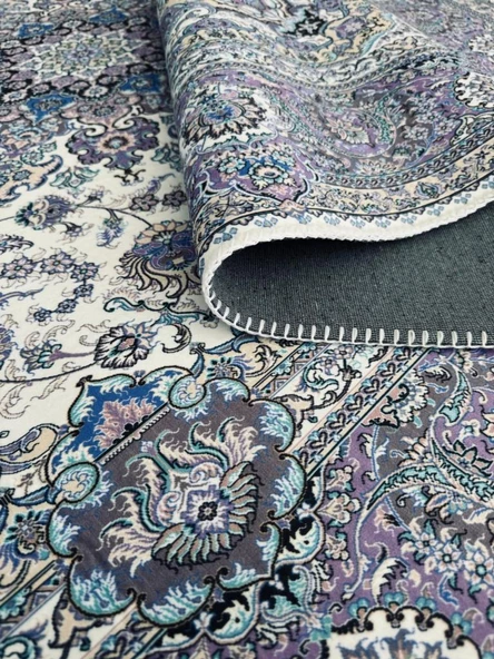 Bambu Halı Salon Halısı Post Pelüş Halı Klasik desenli Lila tonlarda Halı - 7