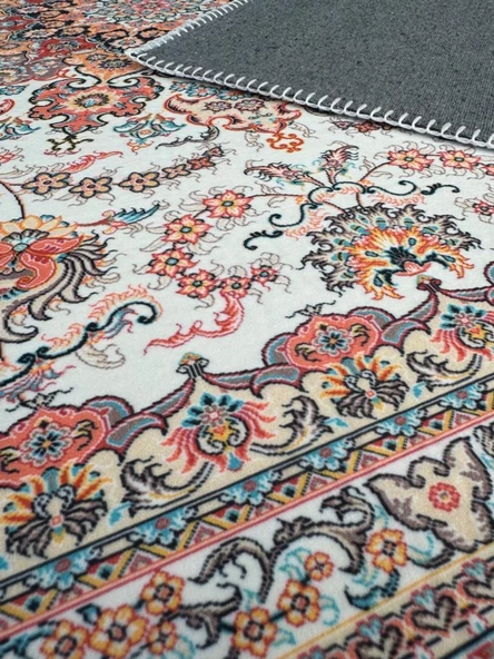 Bambu Halı Salon Halısı Post Pelüş Halı Klasik desenli Krem Halı - 7