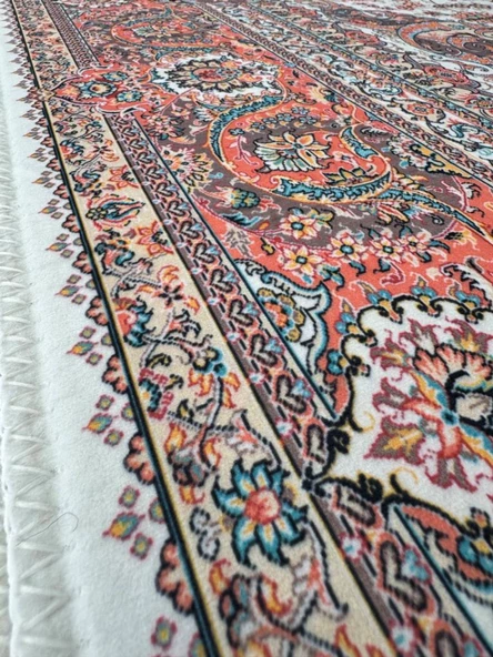 Bambu Halı Salon Halısı Post Pelüş Halı Klasik desenli Krem Halı - 5