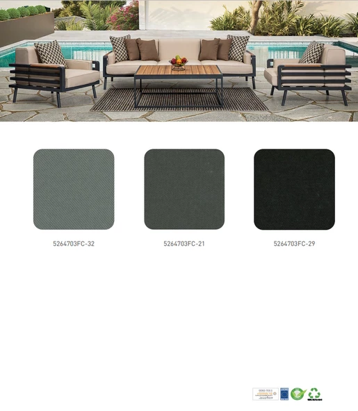 Çamlıca Alüminyum Bahçe Koltuğu - Ahşap Desenli İkili Koltuk, Minderli - 7