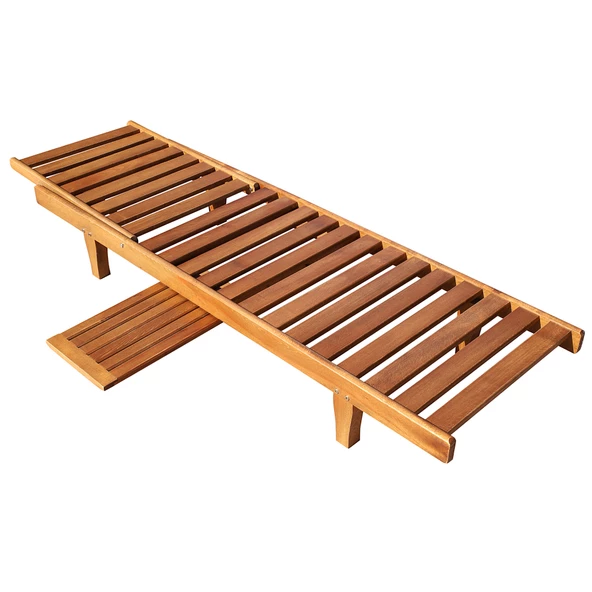 Riva Kademeli Ahşap Şezlong - Kendinden Sehpalı, 5cm Minderli -Bahçe, Kumsal - 5