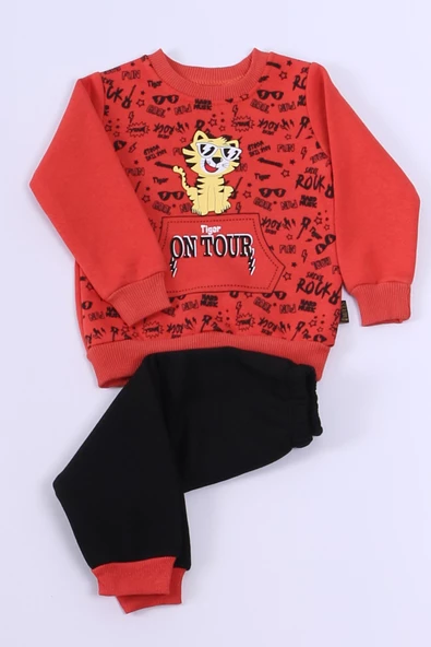 ERKEK BEBEK 3 İPLİK EŞOFMAN TAKIMI KAPLAN BASKILI A48 - 2