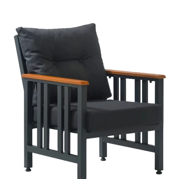 Çamlıca Alüminyum Bahçe Koltuğu -Ahşap Desenli Tekli Koltuk, Minderli - 2