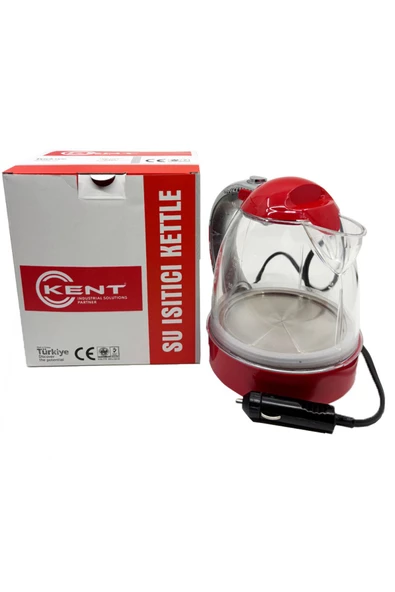 KENT 24 Volt Araç İçi Oto Su Isıtıcı Kettle Çaydanlık 1 Lt  Kırmıızı