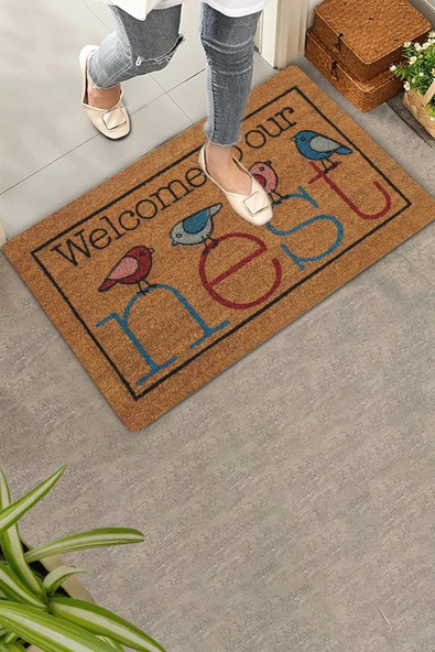 Valerine Life Yuvamıza Hoş Geldiniz Kuşlar Temalı Welcome Kapı Önü Paspası 45x70cm - 2