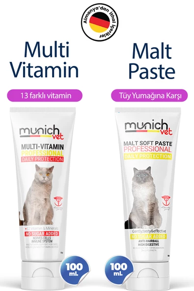 Munich Vet 2'li Set Multi Vitamin Paste 100 gr Malt Paste Tüy Yumağı Önleyici 100 gr (MEMNUNİYET GARANTİLİ)