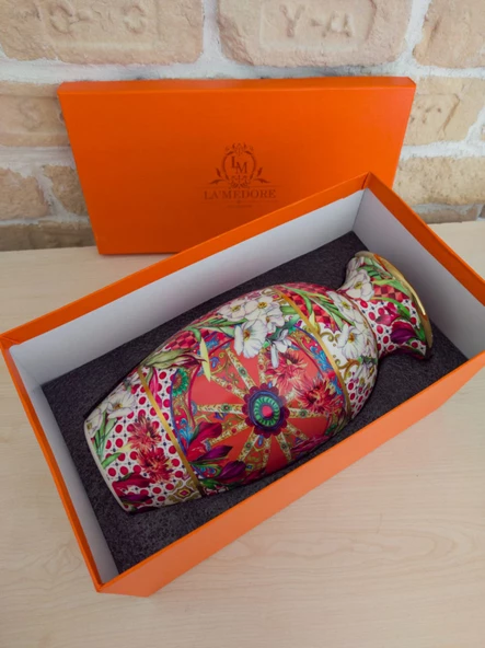 Lilyum Desen Boğumlu Porselen Vazo 31cm - 2