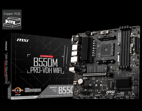 Msı B550m Pro-vdh Wıfı Ddr4 4400mhz 1xvga 1xhdmı 1xdp 2xm.2 Usb 3.2 Matx Am4 (amd 5000 Ve 3000 Serisi İşlemci Uyumlu)