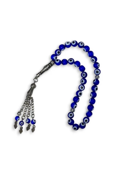 8 mm. Cam Nazar Boncuğu Tesbih - Mavi 109-1 - 4