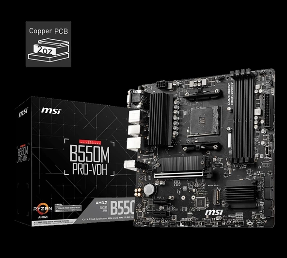 Msı B550m Pro-vdh Ddr4 4400mhz 1xvga 1xdmı 1xdp 2xm.2 Usb 3.2 Matx Am4 (amd 5000 Ve 3000 Serisi İşlemci Uyumlu)