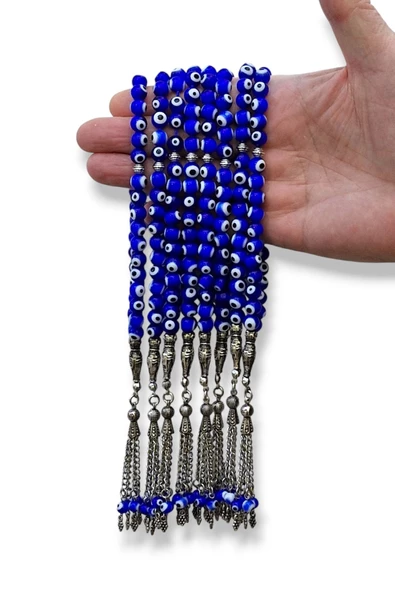 8 mm. Cam Nazar Boncuğu Tesbih - Mavi 109-1 - 3