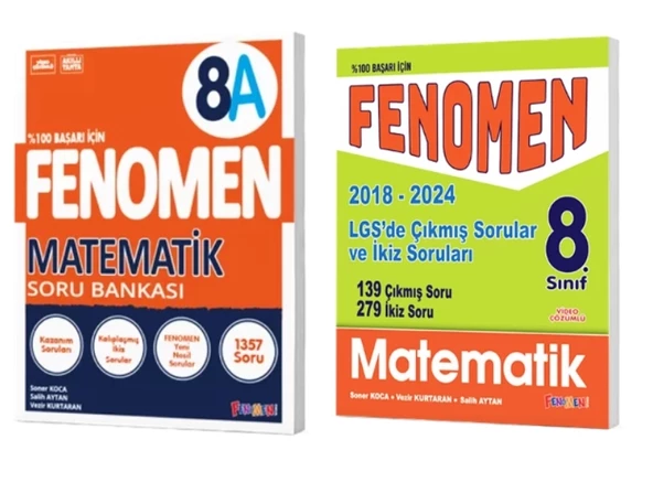 FENOMEN YAYINLARI 8. SINIF Matematik A Soru Bankası + LGS Matematik Çıkmış Sorular Ve İkiz Soruları (2018-2024) (2 KİTAP