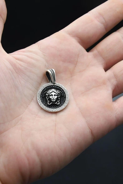 Kolye Ucu Medusa Figürlü Grek Desenli 925 Ayar Gümüş 901331 - 4
