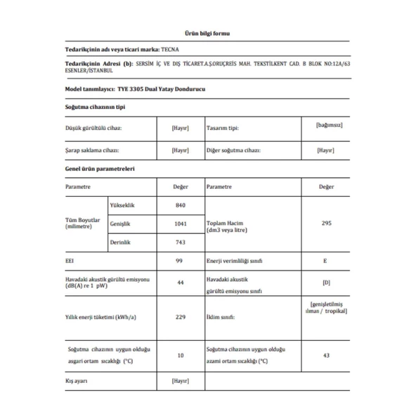 Tecna CF3320 TYE 3305 Dual Yatay Derin Dondurucu 305 L - 4