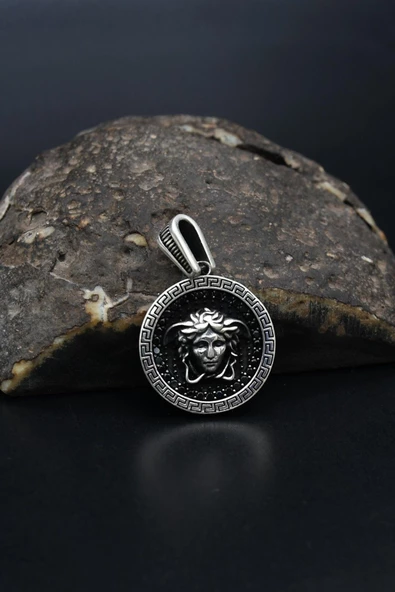Kolye Ucu Medusa Figürlü Grek Desenli 925 Ayar Gümüş 901331 - 3