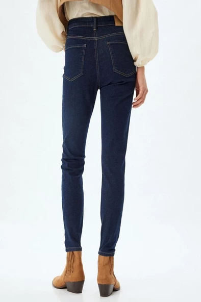 Koton Yüksek Bel Kot Pantolon Düğmeli Dar Kalıp - Skinny Push Up Fit Jean - 4