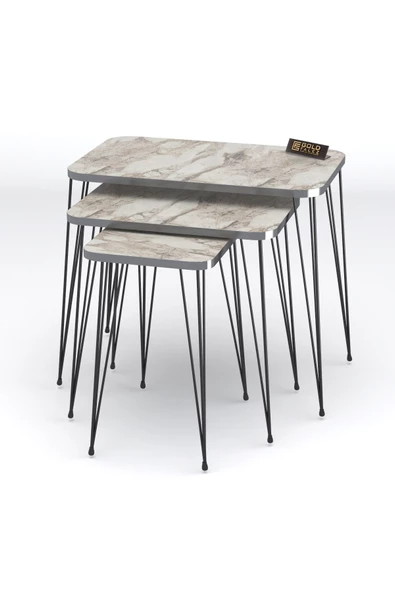 Zigon Sehpa Kr Ve Orta Sehpa Kr Set Gümüş Efes Tel Ayak Siyah - Resim 4