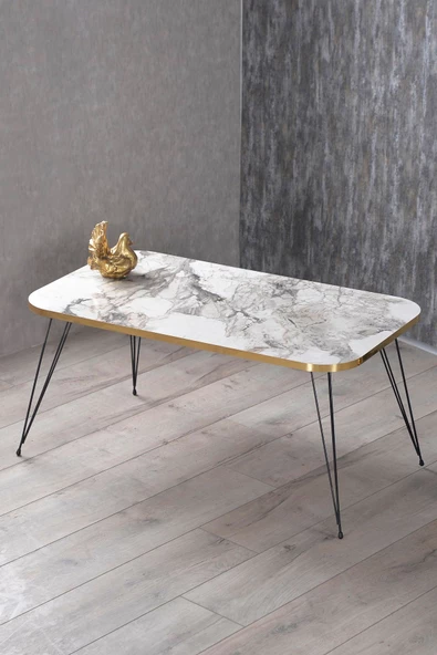 Zigon Sehpa Ve Orta Sehpa Kr Set Siyah Tel Ayak Altın Efes - Resim 2