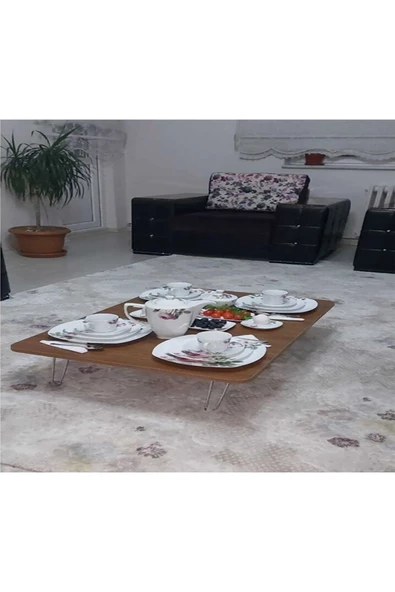 Home Katlanır Dikdörtgen Yer Sofrası Hamur Açma Sunum Masası Ceviz 60cmx90cm - 2