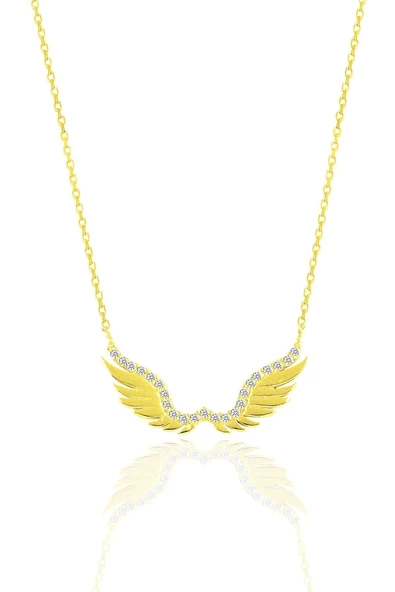Gümüş altın yaldızlı zirkon taşlı özgürlüğün kanadı kolye SGTL10402GOLD