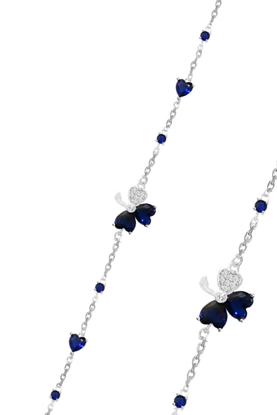 Gümüş rodyumlu safir ve zirkon taşlı yeniden doğuş yonca bileklik SGTL12640LACIVERT ürün görseli