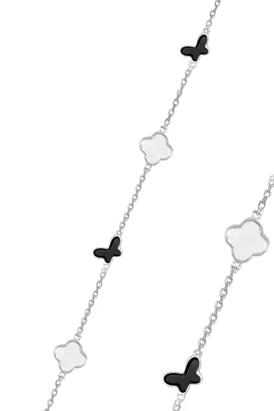 Gümüş rodyumlu mineli doğanın simgesi yonca ve kelebek bileklik SGTL12652RODAJ ürün görseli