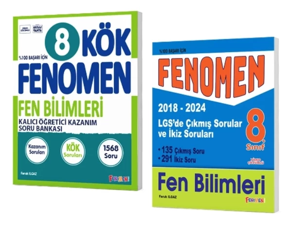 FENOMEN YAYINLARI 8. SINIF Kök Fen Bilimleri Soru Bankası + LGS Fen Bilimleri Çıkmış Sorular ve İkiz Soruları (2018-2024