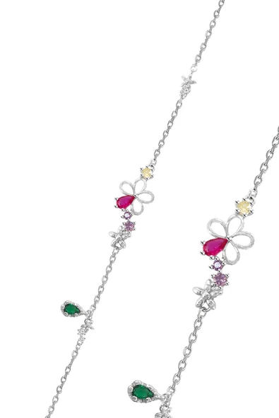 Gümüş rodyumlu renkli zirkon taşlı gizemli çiçek bahçesi kadın bileklik SGTL12650RODAJ ürün görseli