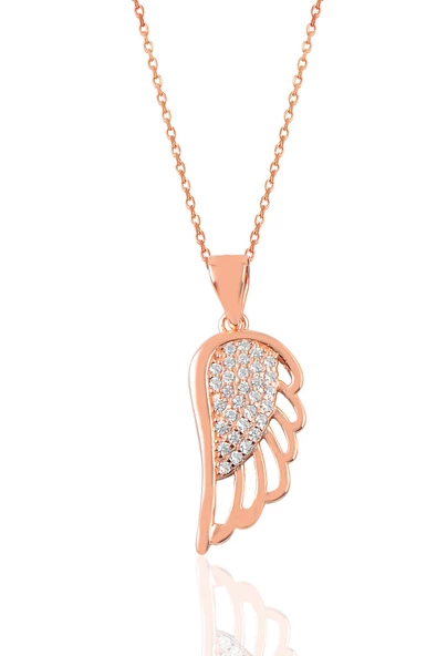 Gümüş rose zirkon taşlı zerafet kanat kolye SGTL12630ROSE ürün görseli
