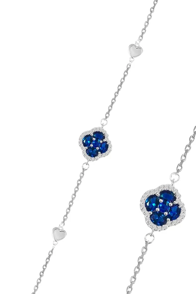 Gümüş rodyumlu sedef,safir ve zirkon taşlı şanslı kalpler yonca bileklik SGTL12643LACIVERT ürün görseli