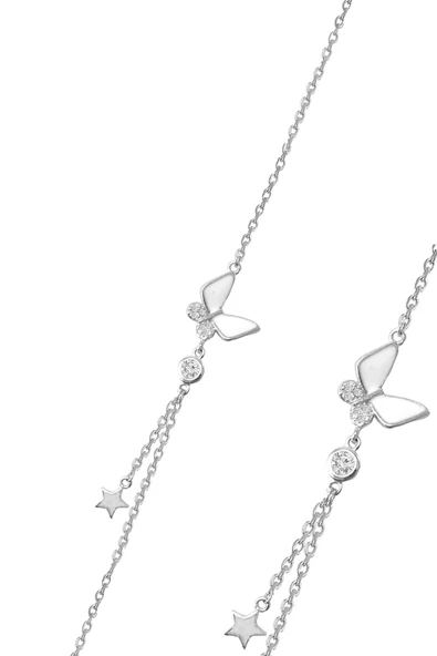 Gümüş rodyumlu zirkon taşlı, mineli kelebek ve yıldız ışıltısı kadın bileklik SGTL12647RODAJ ürün görseli